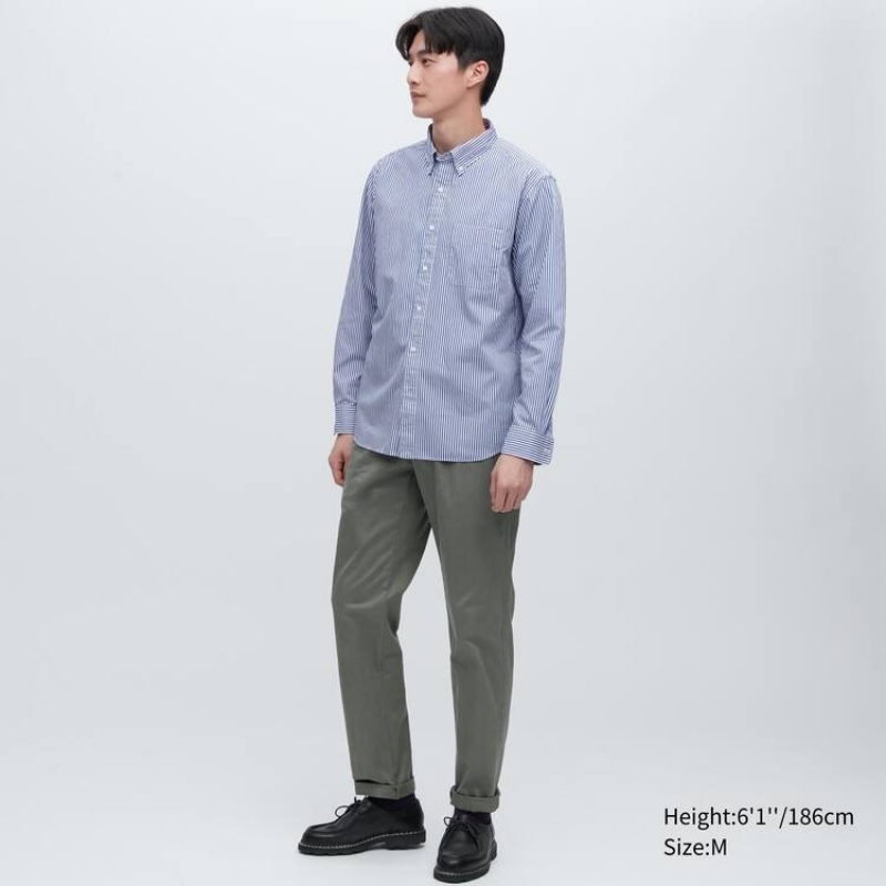 Pánské Košile Uniqlo Extra Fine Bavlněné Broadcloth Regular Fit Pruhovaný (Button-down Collar) Blankyt | KYVZDMO-72