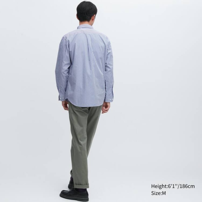 Pánské Košile Uniqlo Extra Fine Bavlněné Broadcloth Regular Fit Pruhovaný (Button-down Collar) Blankyt | KYVZDMO-72