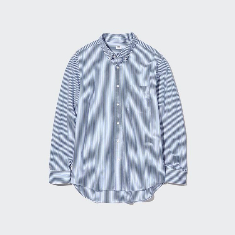 Pánské Košile Uniqlo Extra Fine Bavlněné Broadcloth Regular Fit Pruhovaný (Button-down Collar) Blankyt | KYVZDMO-72