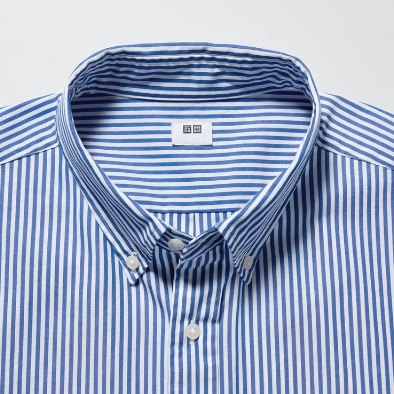 Pánské Košile Uniqlo Extra Fine Bavlněné Broadcloth Regular Fit Pruhovaný (Button-down Collar) Blankyt | KYVZDMO-72