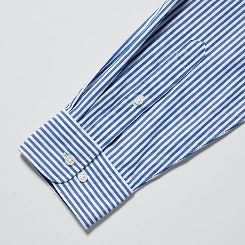 Pánské Košile Uniqlo Extra Fine Bavlněné Broadcloth Regular Fit Pruhovaný (Button-down Collar) Blankyt | KYVZDMO-72