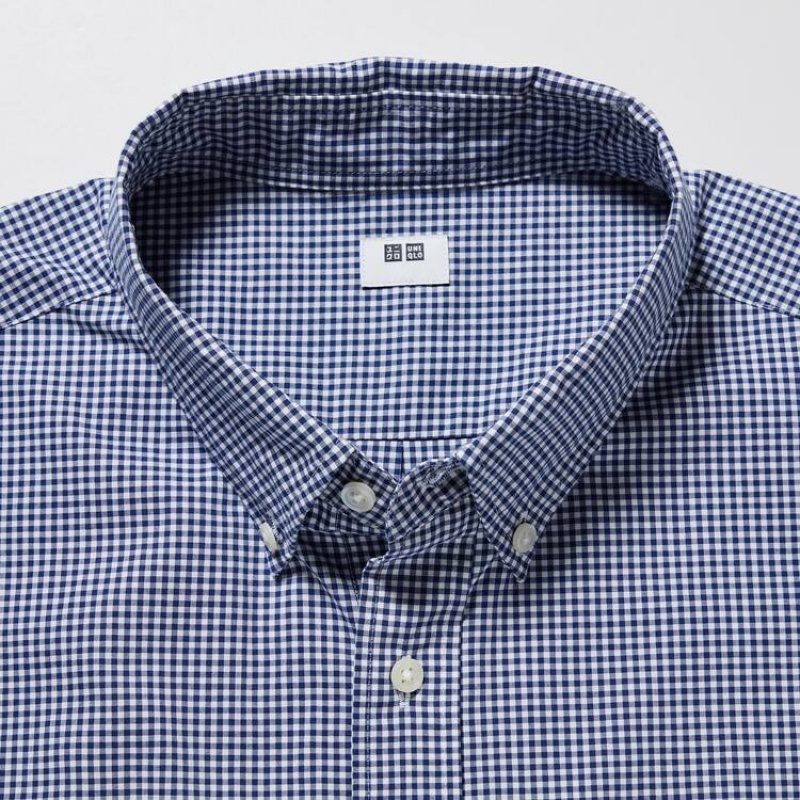 Pánské Košile Uniqlo Extra Fine Bavlněné Broadcloth Checked (Button-down Collar) Blankyt | OPKSFRY-28