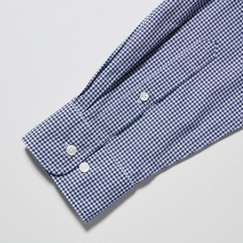 Pánské Košile Uniqlo Extra Fine Bavlněné Broadcloth Checked (Button-down Collar) Blankyt | OPKSFRY-28