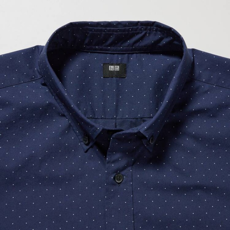 Pánské Košile Uniqlo Extra Fine Bavlněné Broadcloth Regular Fit Printed (Regular Collar) Blankyt | ZAKMHWS-75