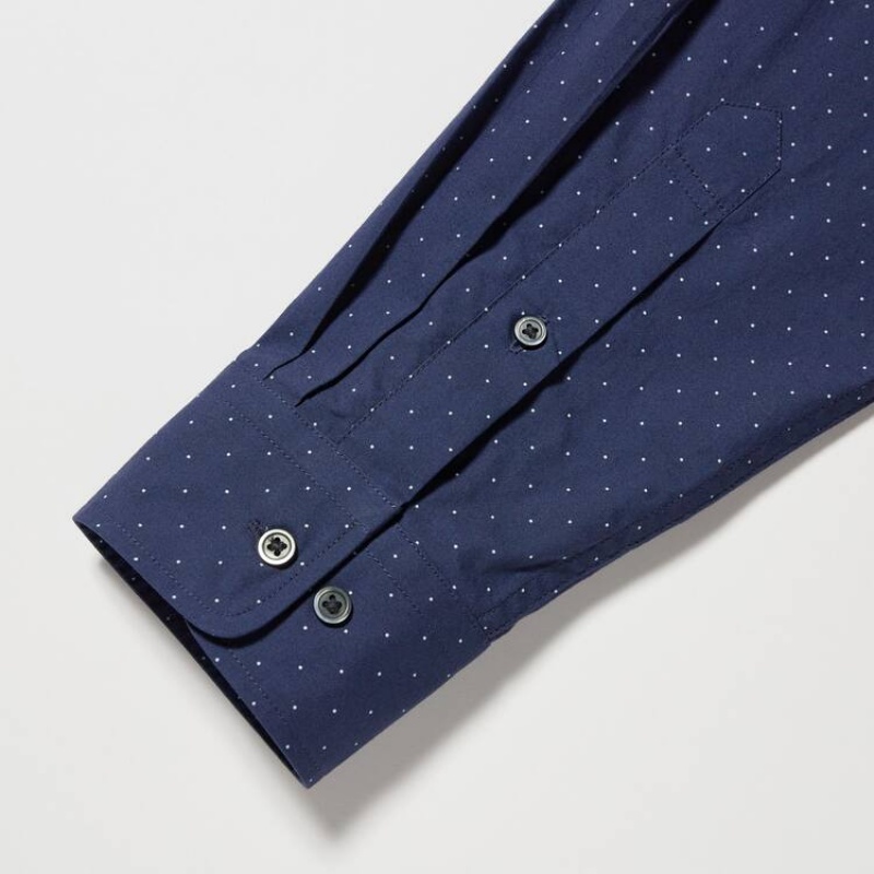 Pánské Košile Uniqlo Extra Fine Bavlněné Broadcloth Regular Fit Printed (Regular Collar) Blankyt | ZAKMHWS-75