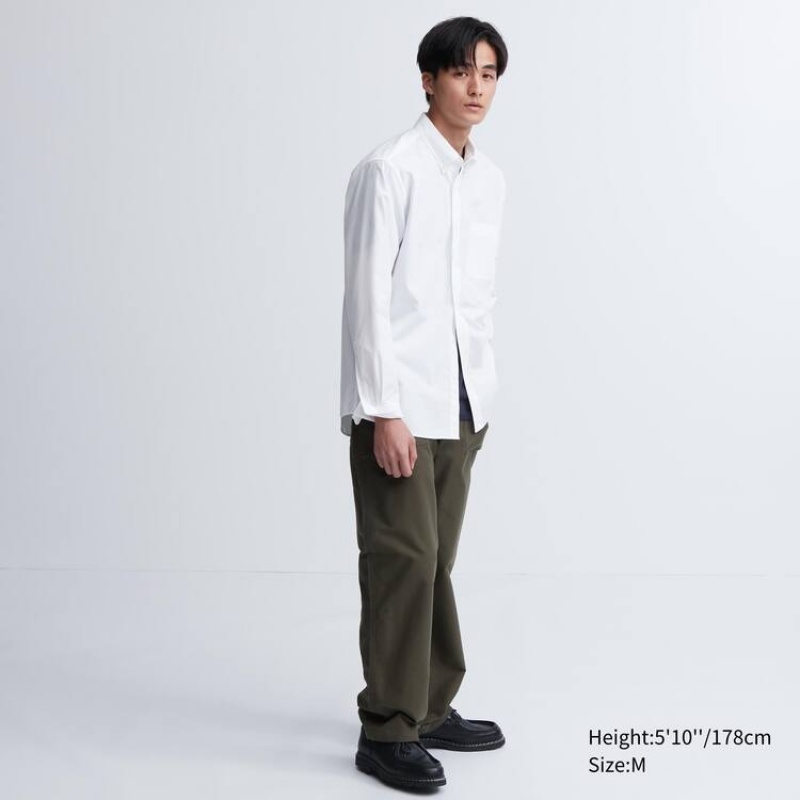 Pánské Košile Uniqlo Extra Fine Bavlněné Broadcloth Long Sleeve Bílé | GPAHTQO-82