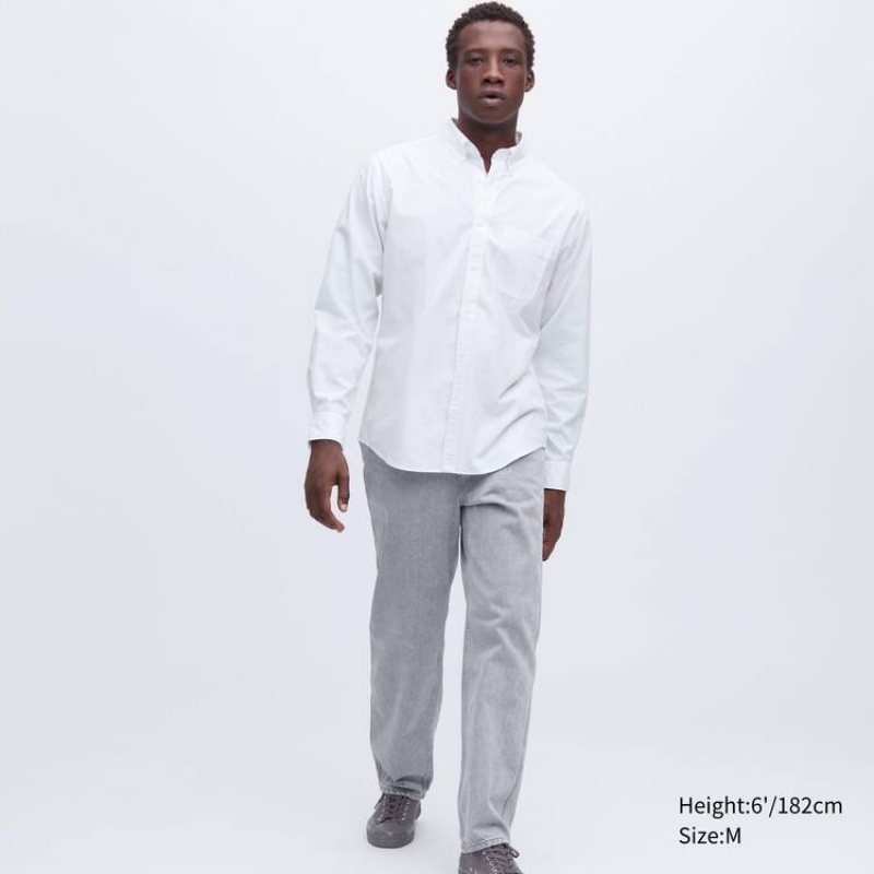 Pánské Košile Uniqlo Extra Fine Bavlněné Broadcloth Long Sleeve Bílé | GPAHTQO-82