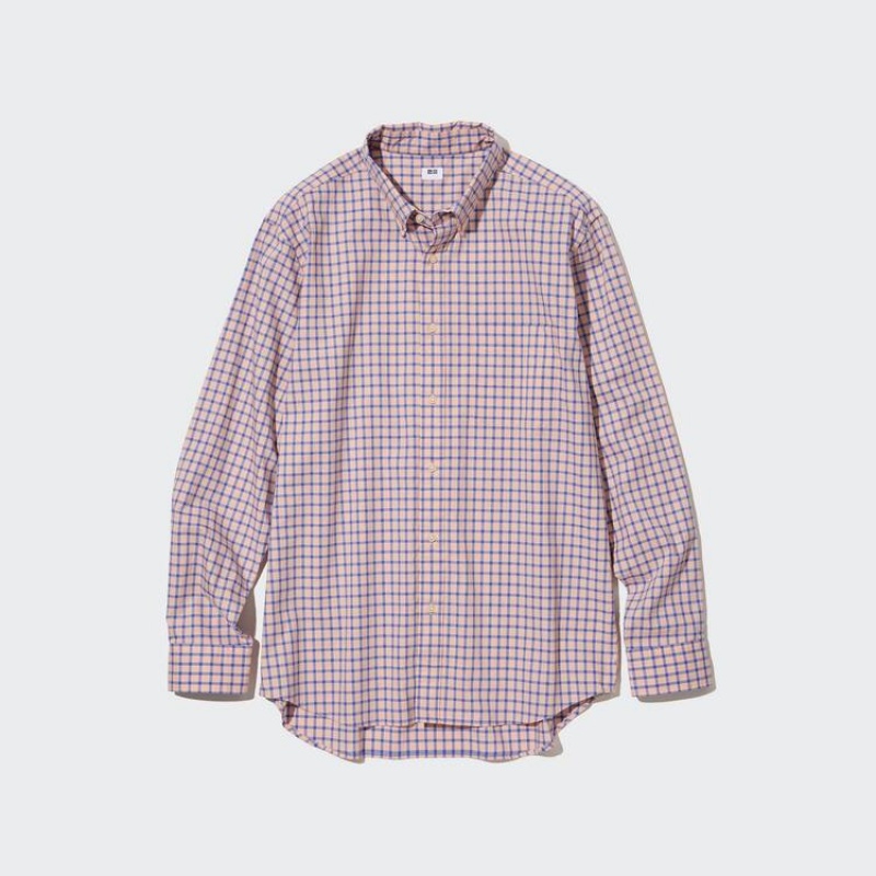 Pánské Košile Uniqlo Extra Fine Bavlněné Broadcloth Regular Fit Checked (Button-down Collar) Růžové | FKOELUT-70