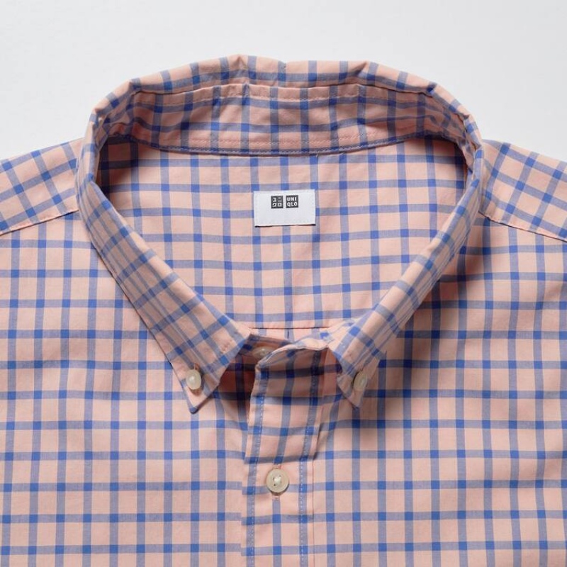 Pánské Košile Uniqlo Extra Fine Bavlněné Broadcloth Regular Fit Checked (Button-down Collar) Růžové | FKOELUT-70