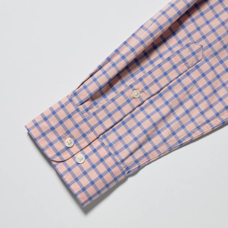 Pánské Košile Uniqlo Extra Fine Bavlněné Broadcloth Regular Fit Checked (Button-down Collar) Růžové | FKOELUT-70