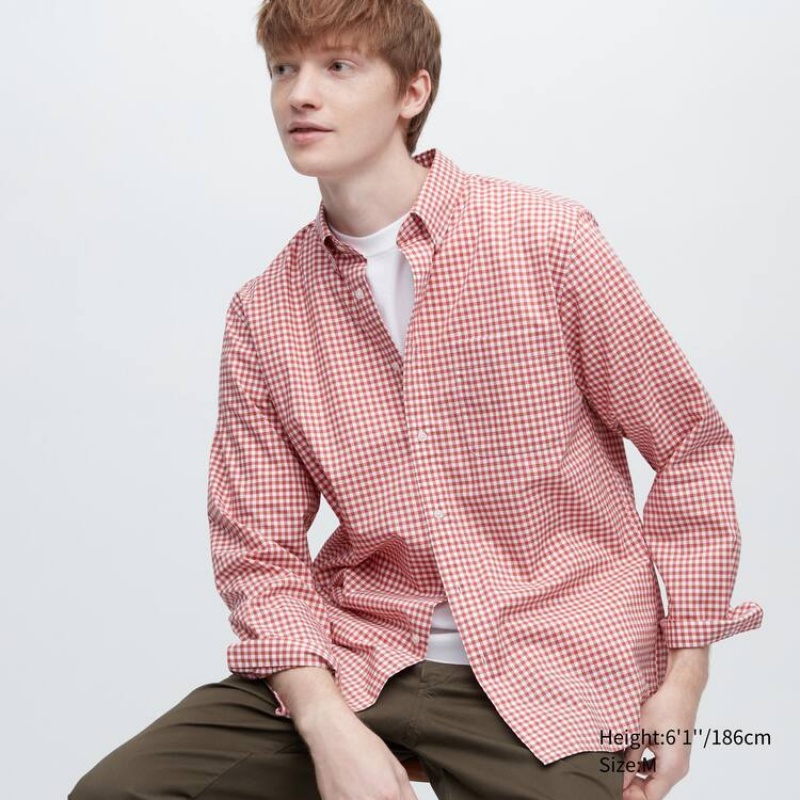 Pánské Košile Uniqlo Extra Fine Bavlněné Broadcloth Long Sleeve Červené | GZSHTQL-40