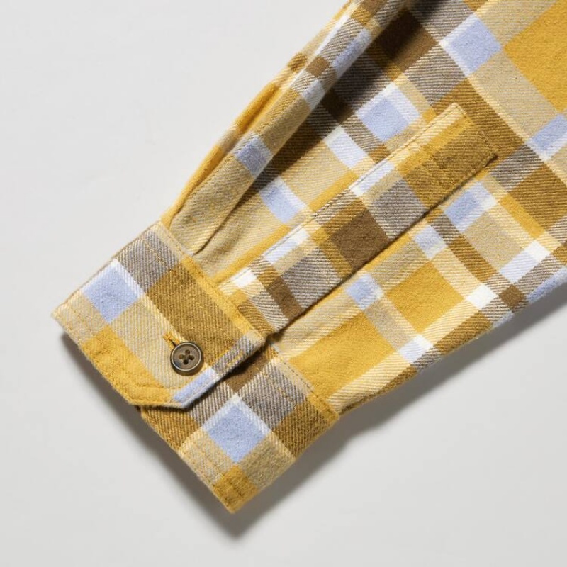 Pánské Košile Uniqlo Flannel Checked Regular Fit (Regular Collar) Žluté | SZELDCQ-01