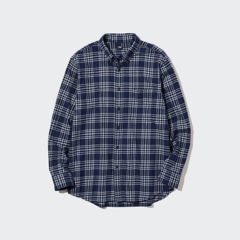 Pánské Košile Uniqlo Flannel Regular Fit Checked (Button-down Collar) Tmavě Blankyt | CSFIJMR-28