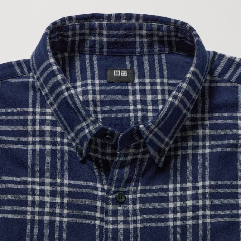 Pánské Košile Uniqlo Flannel Regular Fit Checked (Button-down Collar) Tmavě Blankyt | CSFIJMR-28