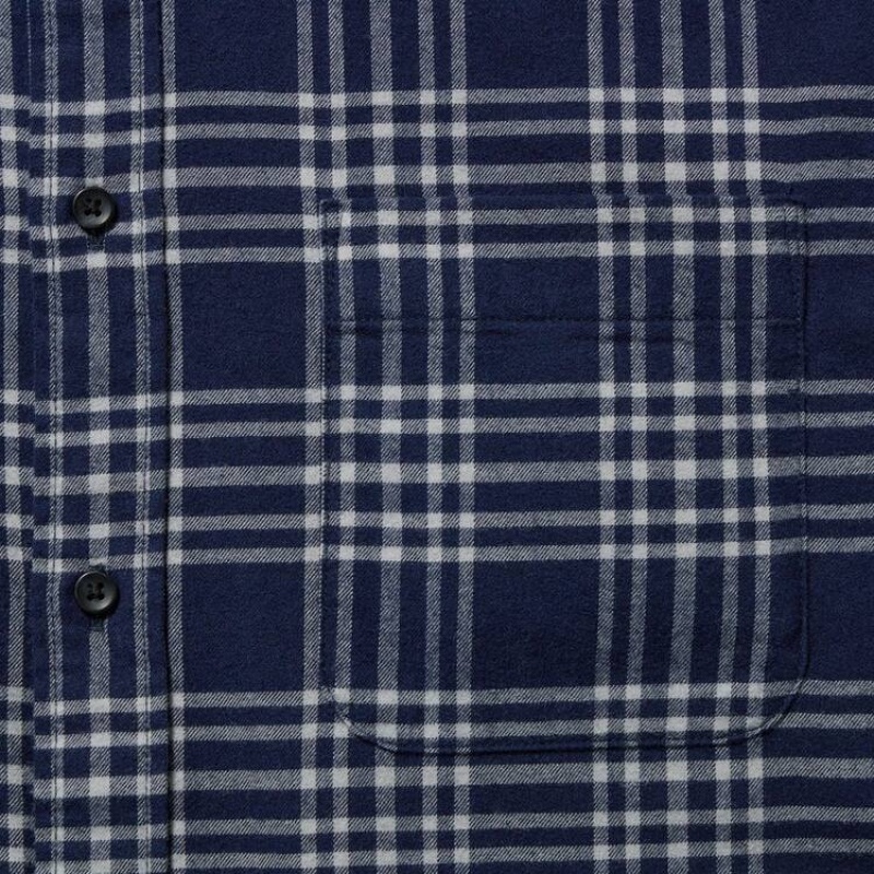 Pánské Košile Uniqlo Flannel Regular Fit Checked (Button-down Collar) Tmavě Blankyt | CSFIJMR-28