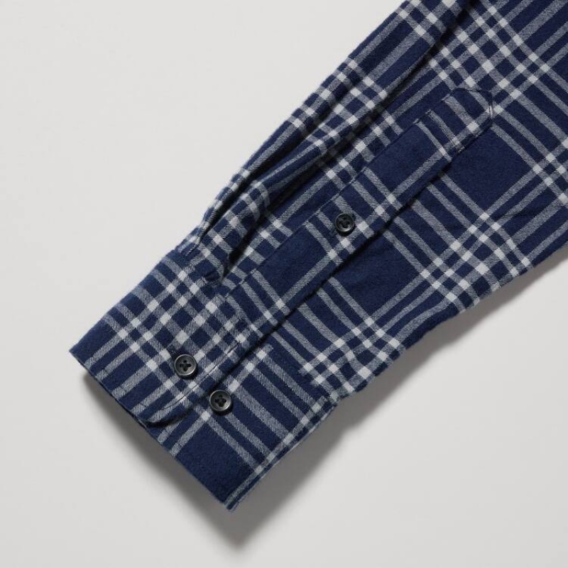 Pánské Košile Uniqlo Flannel Regular Fit Checked (Button-down Collar) Tmavě Blankyt | CSFIJMR-28