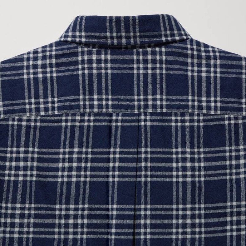 Pánské Košile Uniqlo Flannel Regular Fit Checked (Button-down Collar) Tmavě Blankyt | CSFIJMR-28