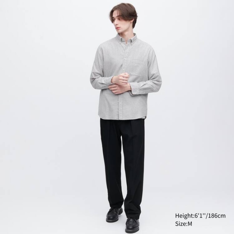 Pánské Košile Uniqlo Flannel Regular Fit Checked (Button-down Collar) Šedé | VQYLNEM-59