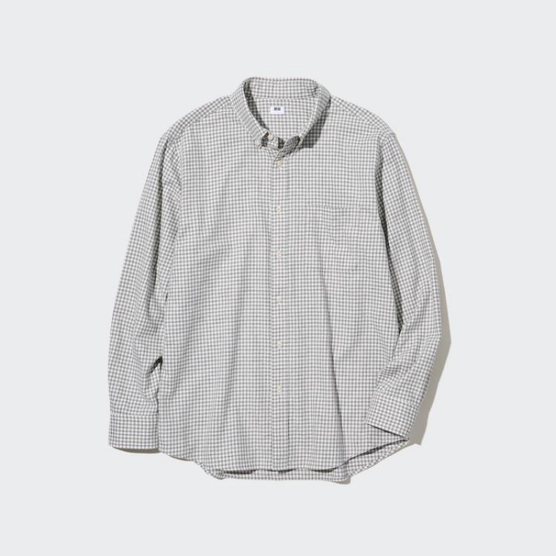 Pánské Košile Uniqlo Flannel Regular Fit Checked (Button-down Collar) Šedé | VQYLNEM-59