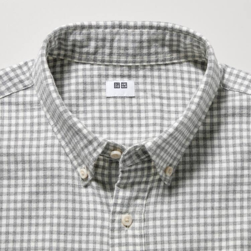 Pánské Košile Uniqlo Flannel Regular Fit Checked (Button-down Collar) Šedé | VQYLNEM-59