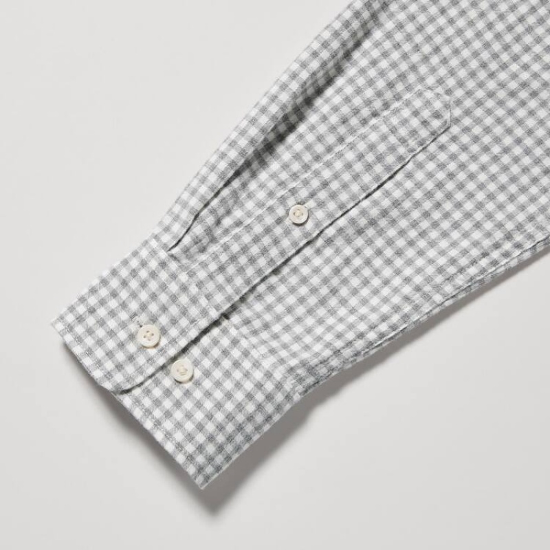 Pánské Košile Uniqlo Flannel Regular Fit Checked (Button-down Collar) Šedé | VQYLNEM-59