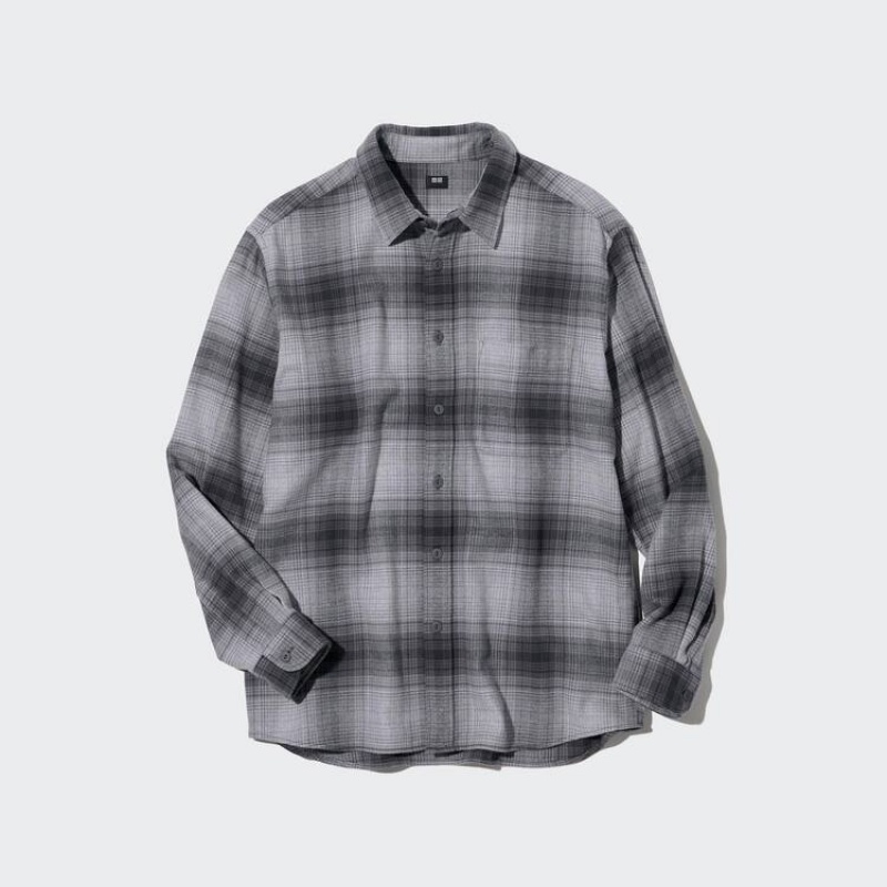 Pánské Košile Uniqlo Flannel Regular Fit Checked (Regular Collar) Šedé | MKAPUFV-59