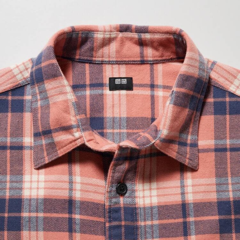 Pánské Košile Uniqlo Flannel Regular Fit Checked (Regular Collar) Růžové | BPHCKLU-92