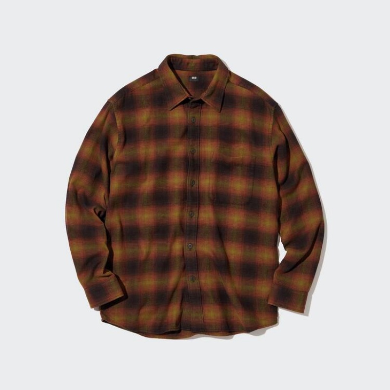 Pánské Košile Uniqlo Flannel Regular Fit Checked (Regular Collar) Žluté | VJHQEOI-76