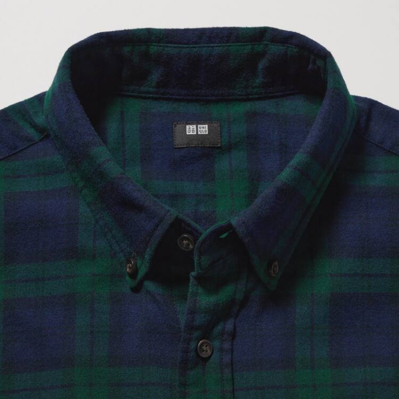 Pánské Košile Uniqlo Flannel Regular Fit Checked (Button-down Collar) Tmavě Zelene | LHXAGBR-87