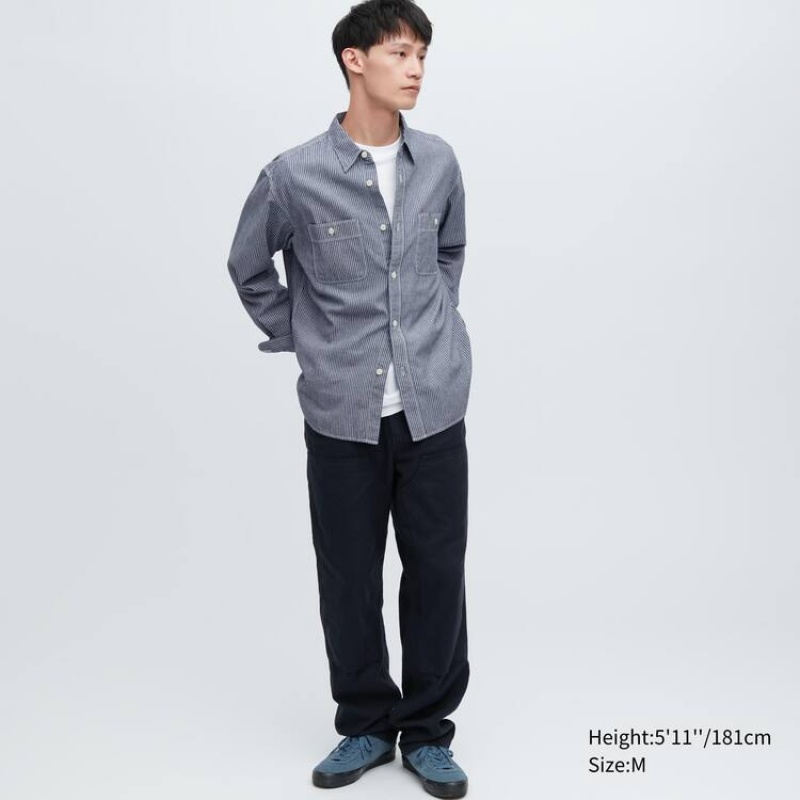 Pánské Košile Uniqlo Hickory Denim Regular Fit Pracovní (Regular Collar) Blankyt | BJDAISN-57