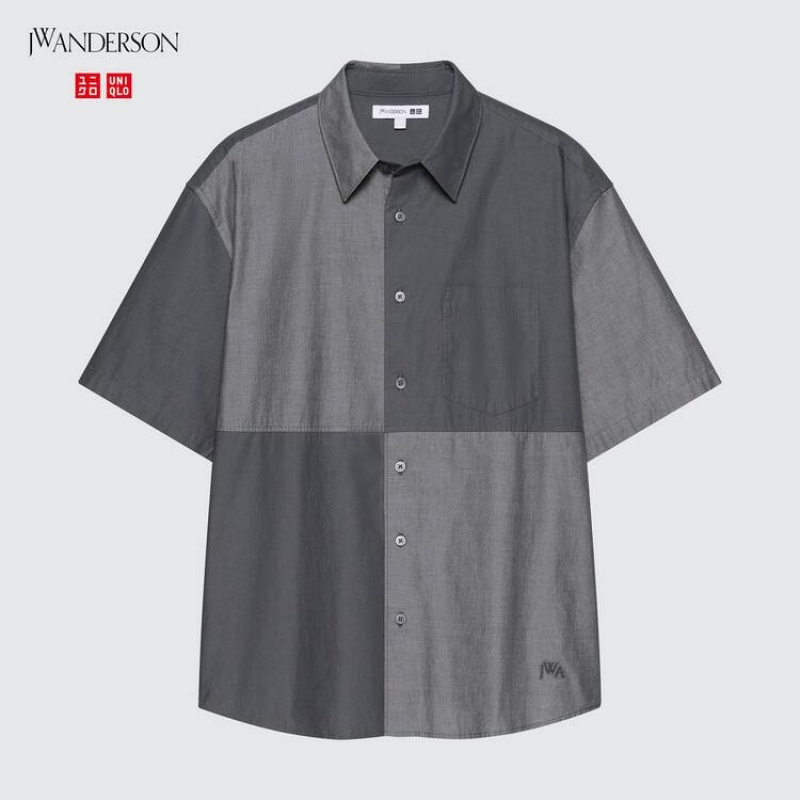 Pánské Košile Uniqlo Jw Anderson Běžné Chambray Krátké Sleeved Šedé | PUKIJWY-54