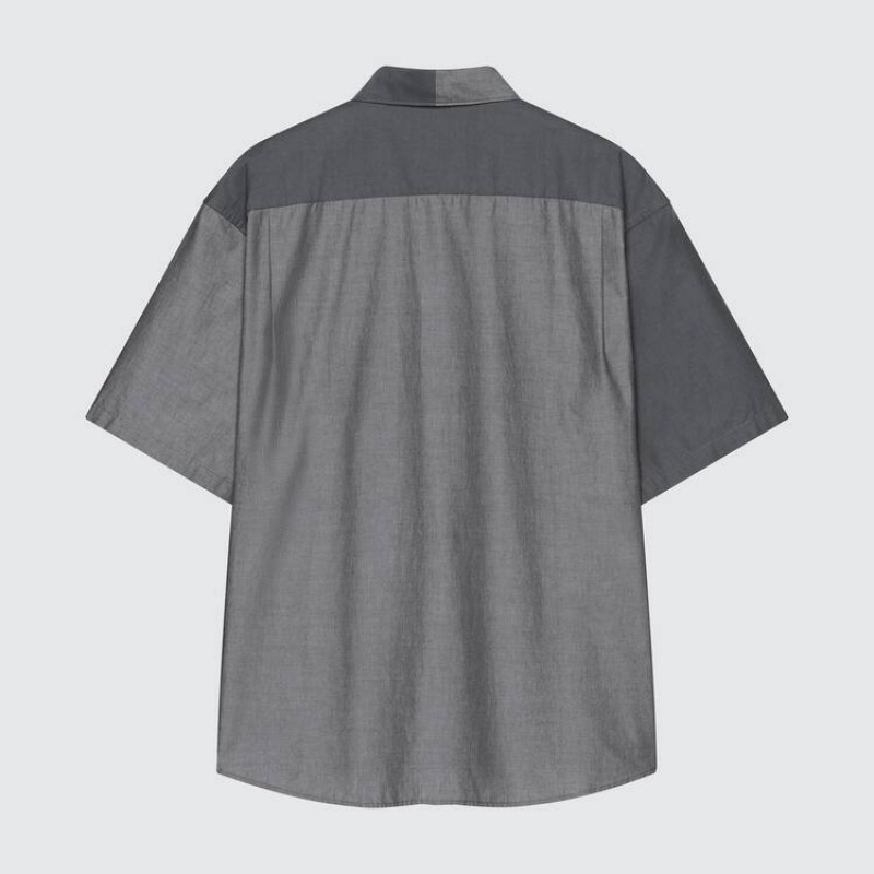 Pánské Košile Uniqlo Jw Anderson Běžné Chambray Krátké Sleeved Šedé | PUKIJWY-54