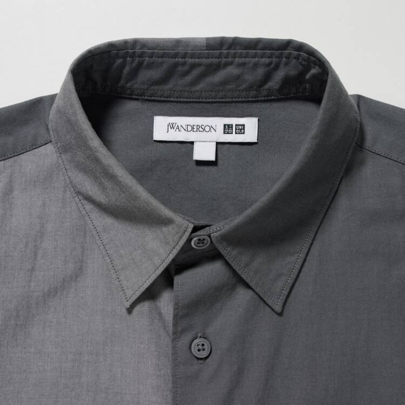 Pánské Košile Uniqlo Jw Anderson Běžné Chambray Krátké Sleeved Šedé | PUKIJWY-54