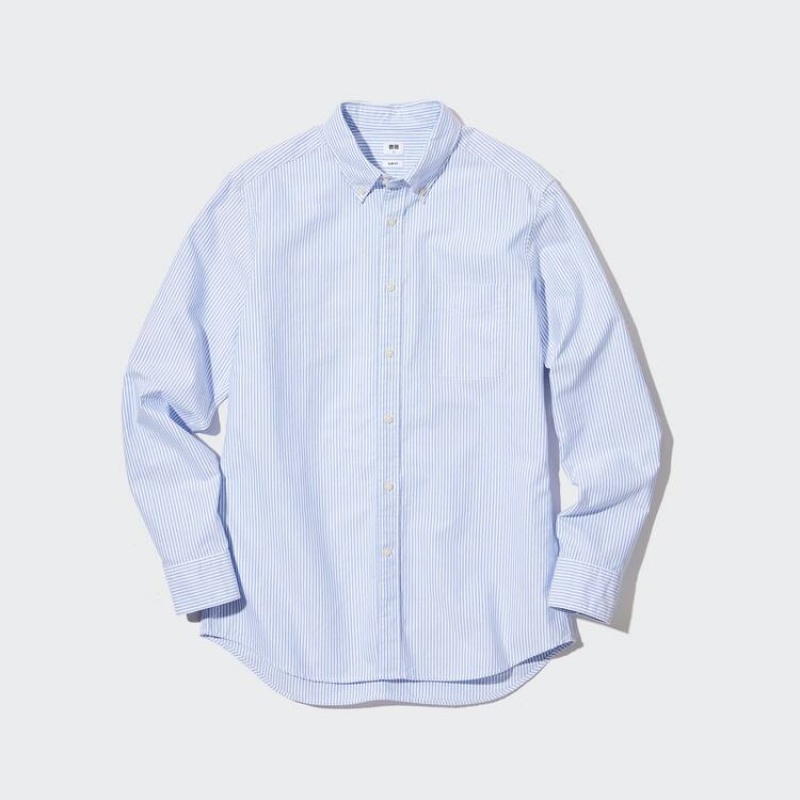 Pánské Košile Uniqlo Slim Fit Pruhovaný Oxford (Button-down Collar) Blankyt | ZKFMVTD-92