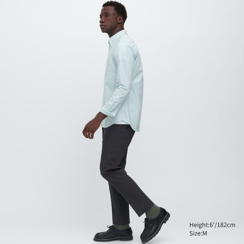 Pánské Košile Uniqlo Slim Fit Pruhovaný Oxford Zelene | NJDQXPM-76