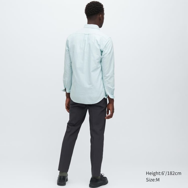 Pánské Košile Uniqlo Slim Fit Pruhovaný Oxford Zelene | NJDQXPM-76