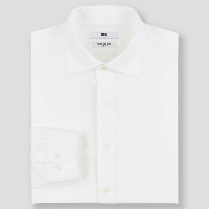 Pánské Košile Uniqlo Super Non-iron Slim Fit (Semi-cutaway Collar) (2021 Season) Bílé | AVEULFJ-06