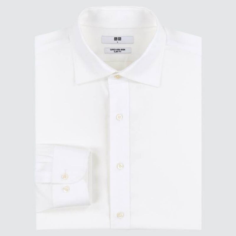 Pánské Košile Uniqlo Super Non-iron Slim Fit (Semi-cutaway Collar) (2021 Season) Bílé | ECGSORA-58