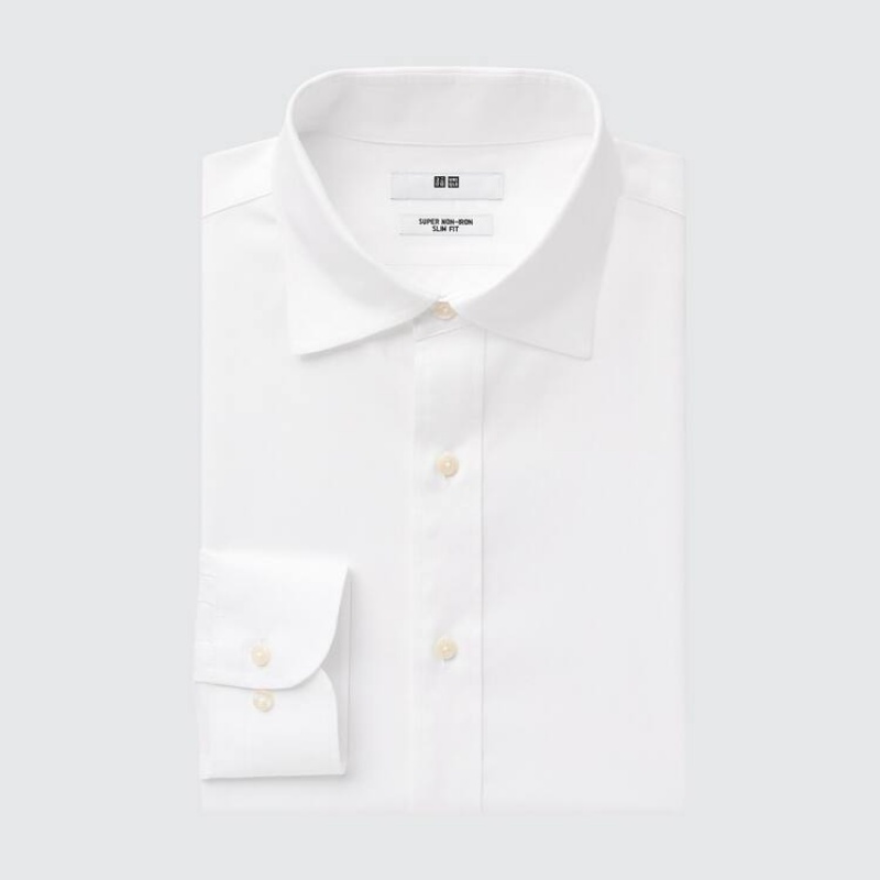 Pánské Košile Uniqlo Super Non-iron Slim Fit (Semi-cutaway Collar) Bílé | CSYHLEV-84