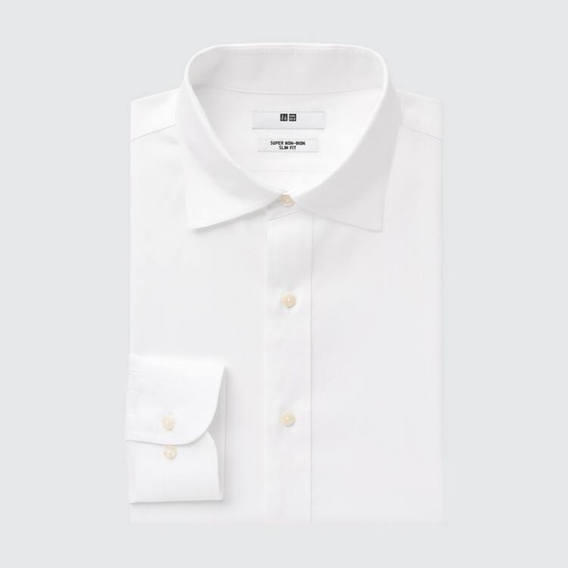 Pánské Košile Uniqlo Super Non-iron Slim Fit (Semi-cutaway Collar) Bílé | HWIDQFY-54