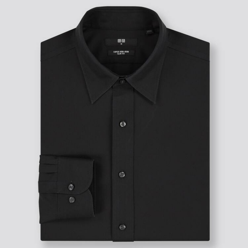 Pánské Košile Uniqlo Super Non-iron Slim Fit (2020 Season) Černé | KWJVTYO-70