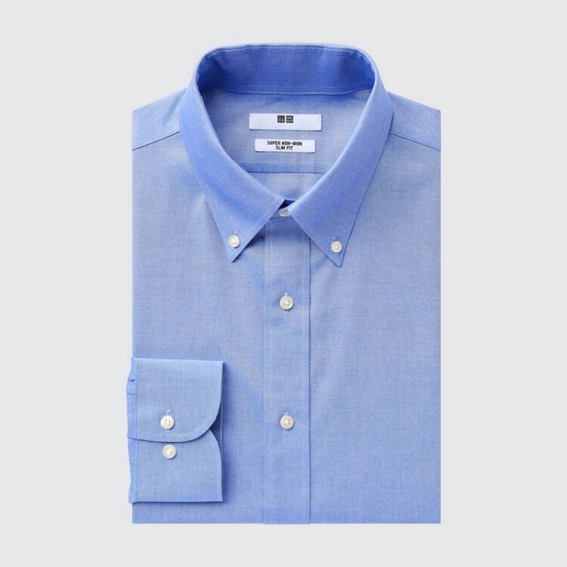 Pánské Košile Uniqlo Super Non-iron Slim Fit (Button-down Collar) Blankyt | BKJFMTL-71