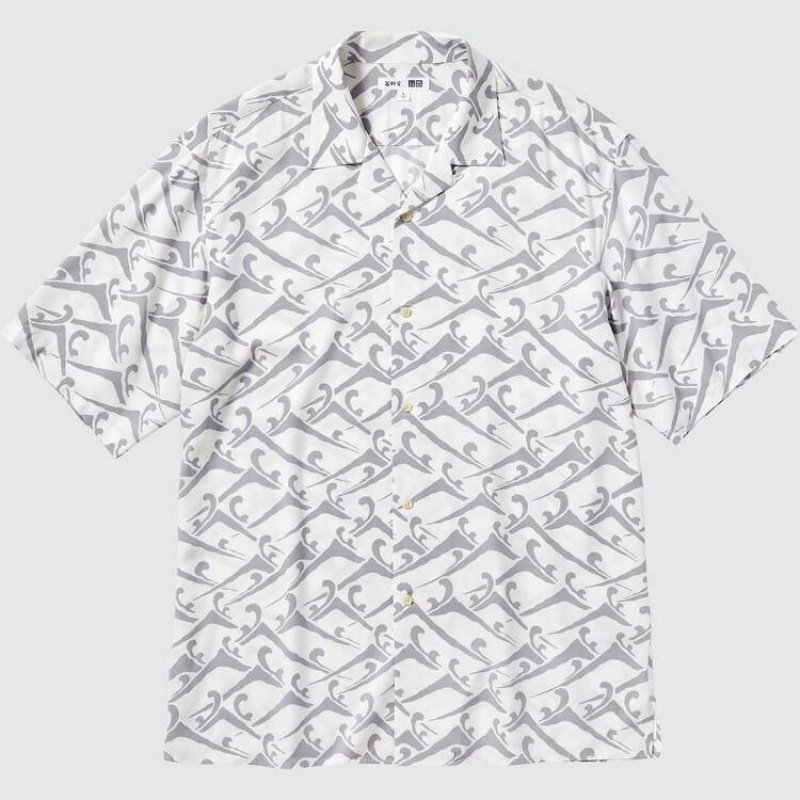 Pánské Košile Uniqlo Unsodo Printed Krátké Sleeved (Open Collar) Bílé | JBVMIZW-91