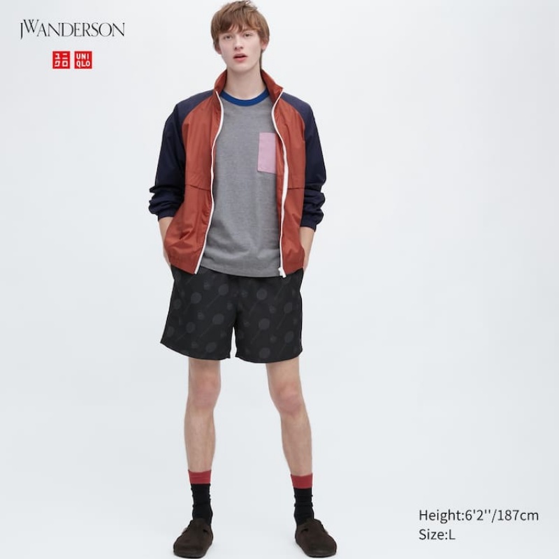 Pánské Kraťasy Uniqlo Jw Anderson Badminton Print Active Utility Černé | GAUHLIR-73