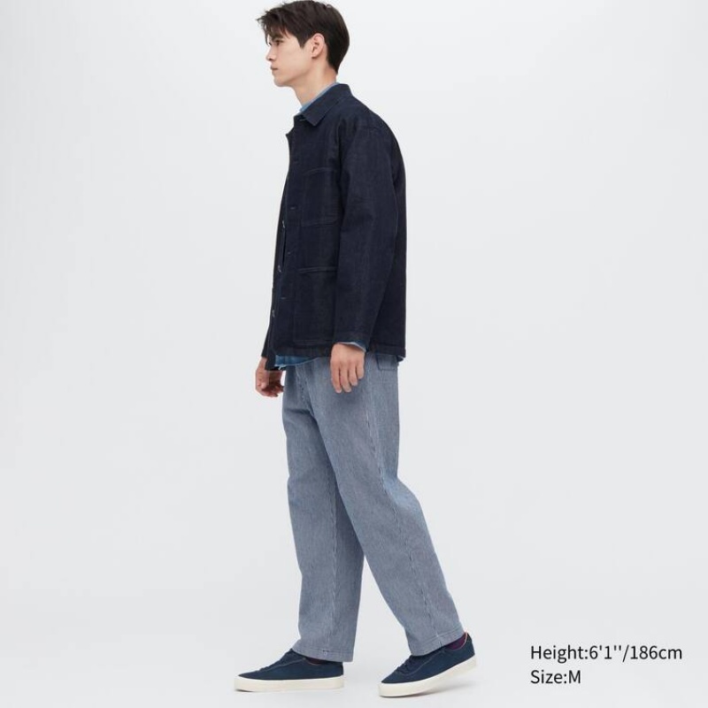 Pánské Loungewear Uniqlo Bavlněné Hickory Pruhovaný Relaxed Fit Ankle Length Blankyt | HZLGQAK-40