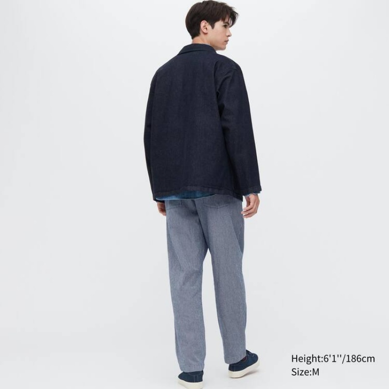 Pánské Loungewear Uniqlo Bavlněné Hickory Pruhovaný Relaxed Fit Ankle Length Blankyt | HZLGQAK-40