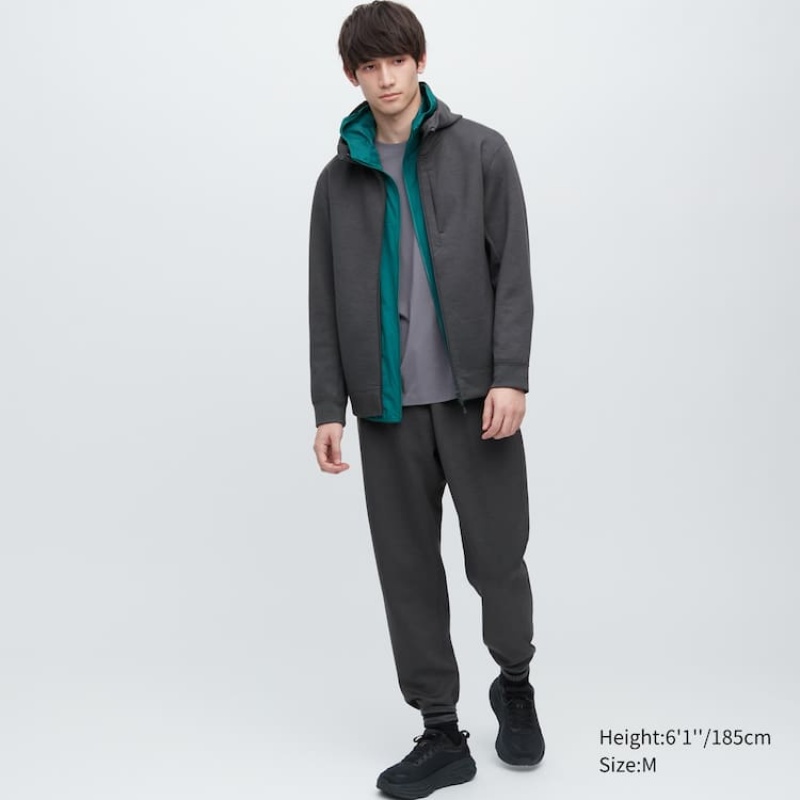 Pánské Mikina s Kapucí Uniqlo Dry Sweat Stretch Zipped Tmavě Šedé | FGINTQL-18