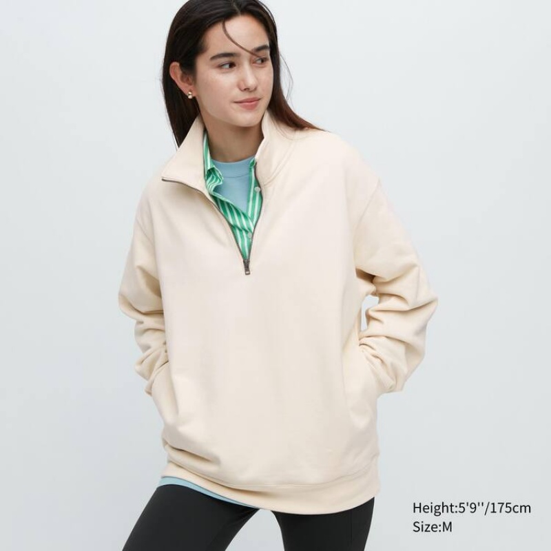 Pánské Mikiny Uniqlo Sweat Half-zipped Pullover Béžový | TVSZBIM-53