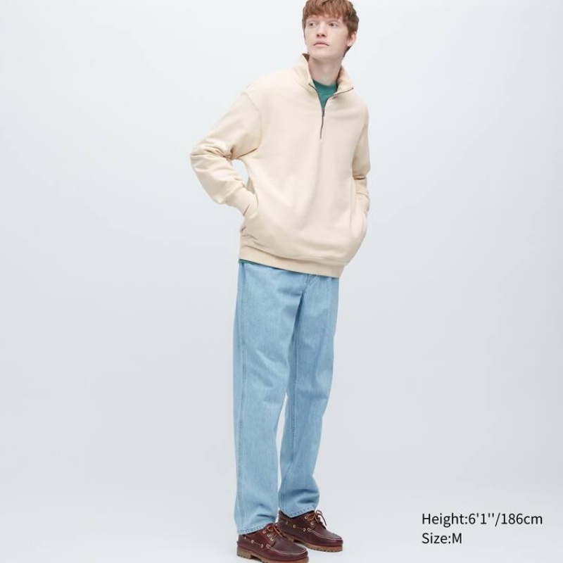 Pánské Mikiny Uniqlo Sweat Half-zipped Pullover Béžový | TVSZBIM-53