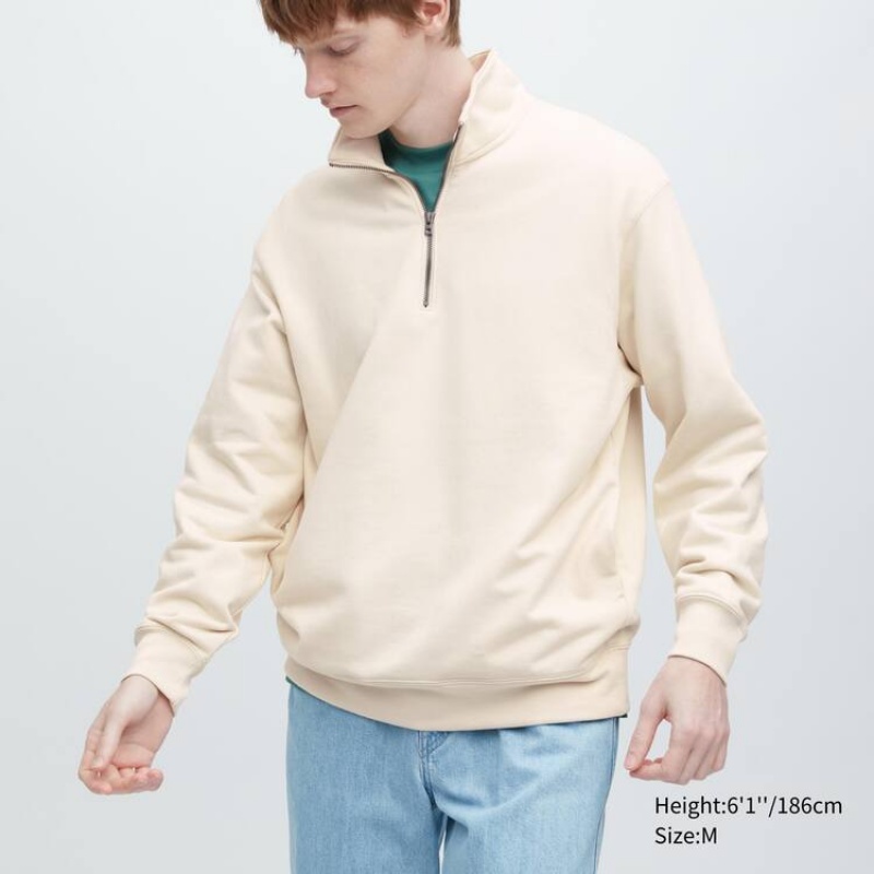 Pánské Mikiny Uniqlo Sweat Half-zipped Pullover Béžový | TVSZBIM-53